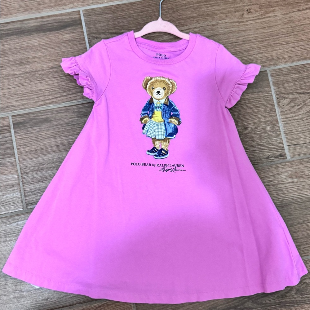 Polo Ralph Lauren Pink Toddler Girls Polo Bear Jersey Dress, Size 2